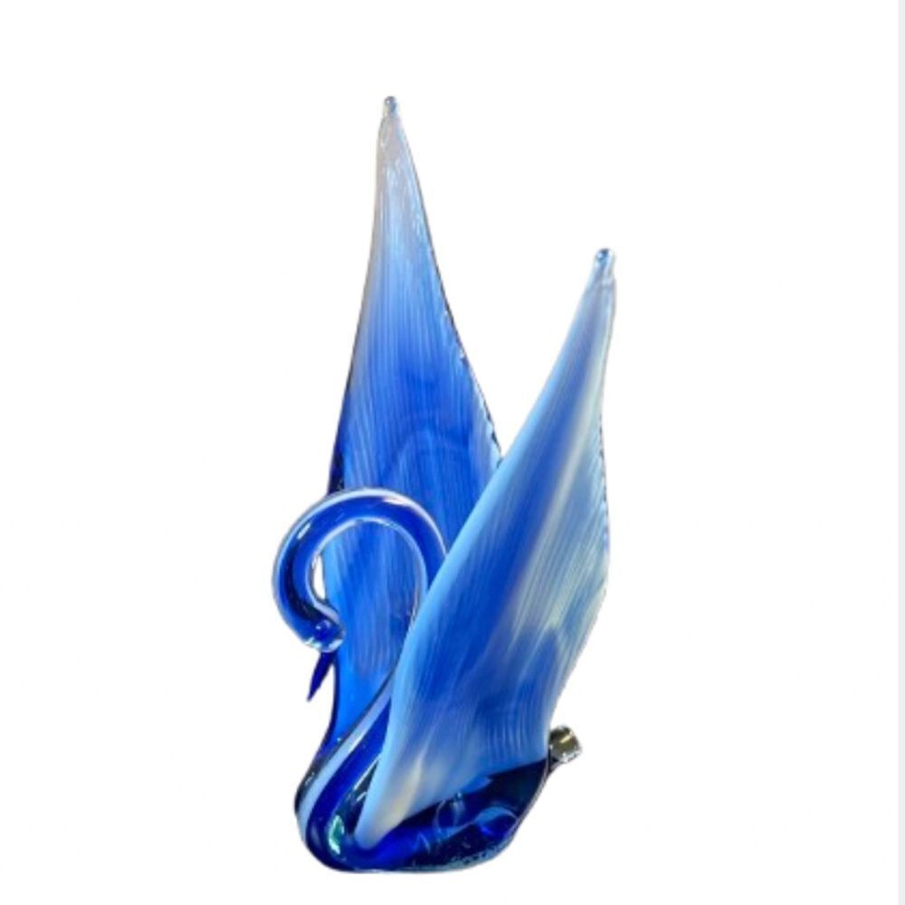 Vintage art glass blue stripe swan figurine